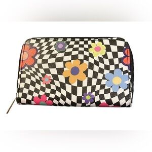 Floral Checkered Print Zip Wallet